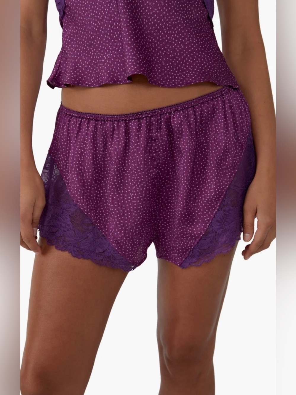 Free People Intimately All Dressed Up Dotted Lace Trim Grape Combo – XS – NWT 💜